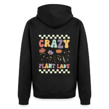 Crazy Plant Lady Groovy Gardening Gärtnerin Frau P - Unisex Premium Bio Zip Hoodie - Schwarz - Hinten - Nico (187cm)