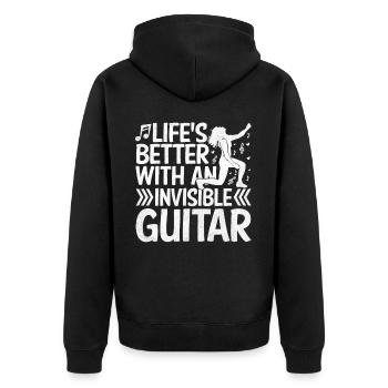 Life Is Better With Invisible Guitar Air - Unisex Premium Organic Zip Hoodie - black - Back - Nico (187cm)