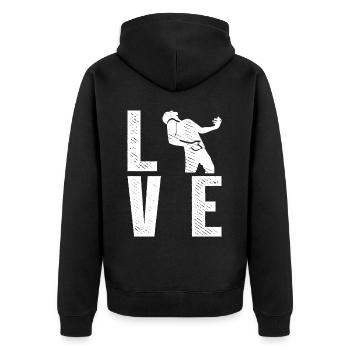 LOVE Air Guitar Air Guitarist - Unisex Premium Organic Zip Hoodie - black - Back - Nico (187cm)