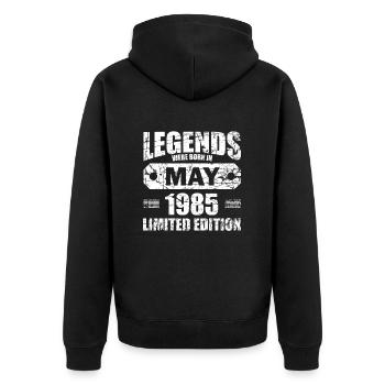39. Geburtstag Mai Jahrgang 1985 Geschenkidee - Unisex Premium Bio Zip Hoodie - Schwarz - Hinten - Nico (187cm)