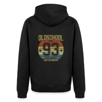 November 1993 - Geburtstag im November Oldschool - Unisex Premium Bio Zip Hoodie - Schwarz - Hinten - Nico (187cm)