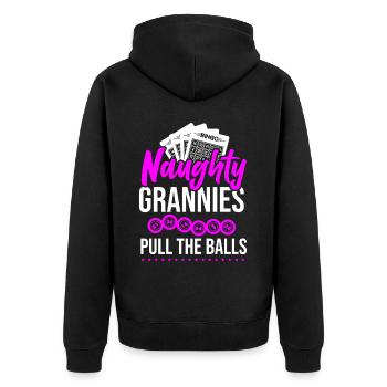 Bingo Player Grandma Naughty - Unisex Premium Bio Zip Hoodie - Schwarz - Hinten - Nico (187cm)