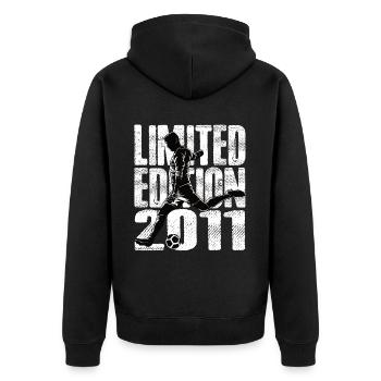 Limited Edition 2011 Limited Edition Fußball - Unisex Premium Bio Zip Hoodie - Schwarz - Hinten - Nico (187cm)