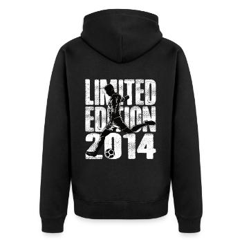 Limited Edition 2014 Limited Edition Fußball - Unisex Premium Bio Zip Hoodie - Schwarz - Hinten - Nico (187cm)