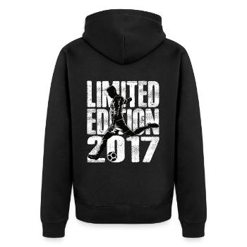 Limited Edition 2017 Limited Edition Fußball - Unisex Premium Bio Zip Hoodie - Schwarz - Hinten - Nico (187cm)