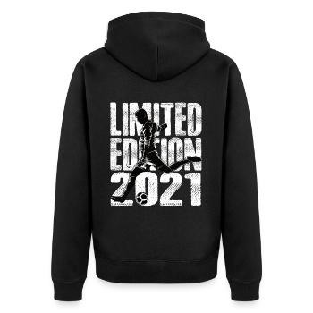 Limited Edition 2021 Limited Edition Fußball - Unisex Premium Bio Zip Hoodie - Schwarz - Hinten - Nico (187cm)