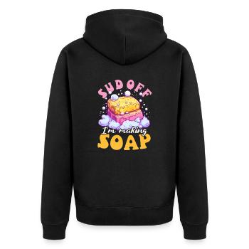 Seife machen Sud Aus Ich mache Seife - Unisex Premium Bio Zip Hoodie - Schwarz - Hinten - Nico (187cm)