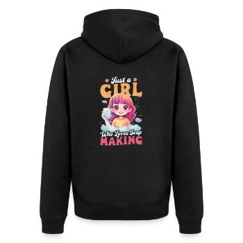 Seifenherstellung Mädchen liebt Seifenherstellung - Unisex Premium Bio Zip Hoodie - Schwarz - Hinten - Nico (187cm)