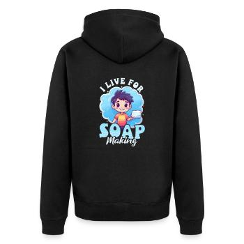 Seifenherstellung Live für die Seifenherstellung - Unisex Premium Bio Zip Hoodie - Schwarz - Hinten - Nico (187cm)