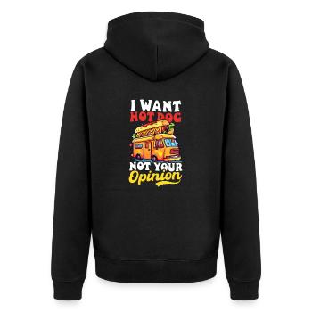 Hot Dog Voulez-vous un hot-dog, pas votre opinion - Veste à capuche bio Premium Unisexe - noir - Dos - Nico (187cm)