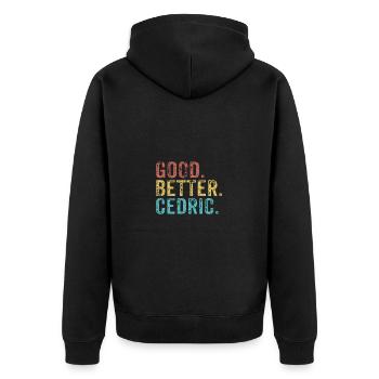 Cool guys are called Cedric - Unisex Premium Bio Zip Hoodie - Schwarz - Hinten - Nico (187cm)