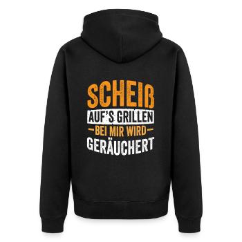 Räuchern Scheiß auf´s Grillen - Unisex Premium Bio Zip Hoodie - Schwarz - Hinten - Nico (187cm)