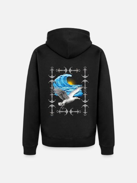 Havfugle Måger Måger Bølge Havmåge - Premium økologisk unisex-hættejakke - sort