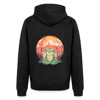 Retro Frosch Yogy Natrur Meditation Entspannung - Unisex Premium Bio Zip Hoodie - Schwarz - Hinten - Nico (187cm)
