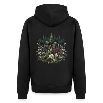 Cottagecore Forest With Flowers - Unisex Premium Organic Zip Hoodie - black - Back - Nico (187cm)