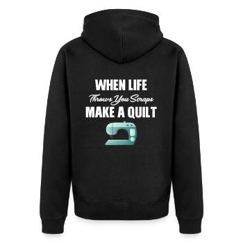 Wenn Das Leben Dir Fetzen Zuwirft, Mach Einen - Unisex Premium Bio Zip Hoodie - Schwarz - Hinten - Nico (187cm)
