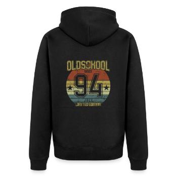 July 1994 - Geburtstag im Juli Oldschool - Unisex Premium Bio Zip Hoodie - Schwarz - Hinten - Nico (187cm)