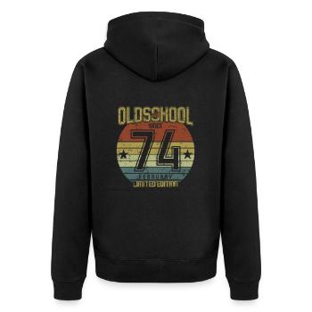 February 1974 - Geburtstag im Februar Oldschool - Unisex Premium Bio Zip Hoodie - Schwarz - Hinten - Nico (187cm)