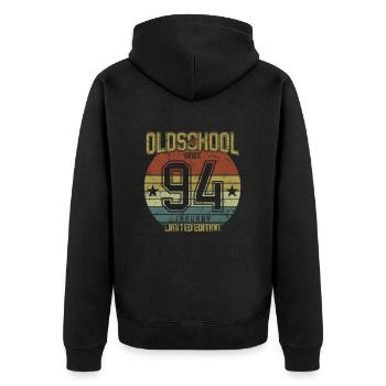 January 1994 - Geburtstag im Januar Oldschool - Unisex Premium Bio Zip Hoodie - Schwarz - Hinten - Nico (187cm)
