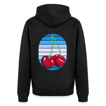 Rockabilly Retro Vintage Kirschen 80er Vintage - Unisex Premium Bio Zip Hoodie - Schwarz - Hinten - Nico (187cm)