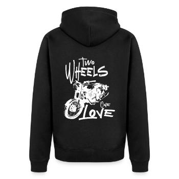 Two Wheels One Love Motorcycle Biker Motorcyclist - Unisex Premium Organic Zip Hoodie - black - Back - Nico (187cm)
