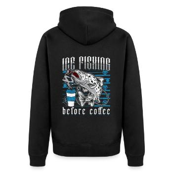 Ice Fishing Before Coffee Ice Fisher Coffee Lover - Unisex Premium Organic Zip Hoodie - black - Back - Nico (187cm)