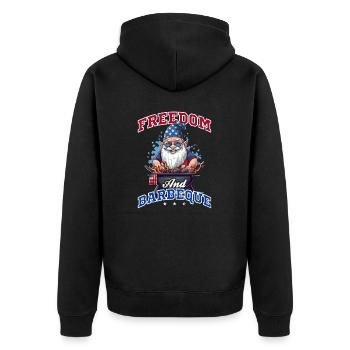4. Juli BBQ Freiheit Und BBQ - Unisex Premium Bio Zip Hoodie - Schwarz - Hinten - Nico (187cm)