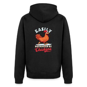 Un éleveur de poulets distrait par des poulets - Veste à capuche bio Premium Unisexe - noir - Dos - Nico (187cm)