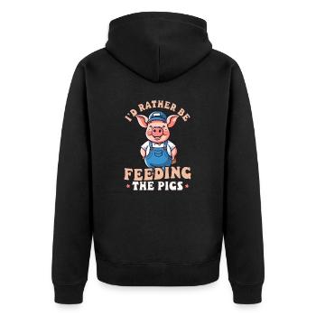 Schweinezüchter füttern lieber Schweine - Unisex Premium Bio Zip Hoodie - Schwarz - Hinten - Nico (187cm)