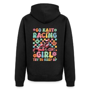 Go Kart Racing Girl Try Up Groovy Karti - Unisex Premium Organic Zip Hoodie - black - Back - Nico (187cm)