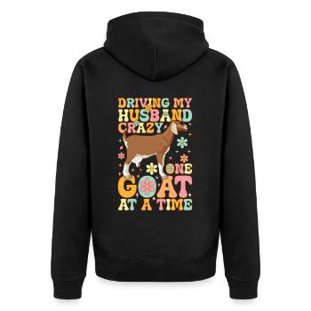 Driving My Husband Crazy One Goat At A Time Groovy - Unisex Premium Bio Zip Hoodie - Schwarz - Hinten - Nico (187cm)
