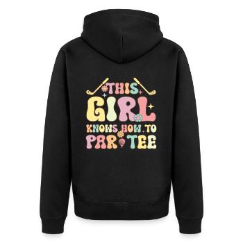 Groovy Golf Girl Golfing This Girl Knows How To Pa - Unisex Premium Bio Zip Hoodie - Schwarz - Hinten - Nico (187cm)
