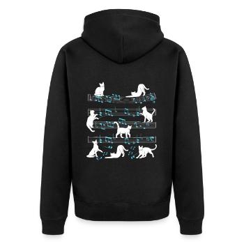 Cats playing with music note cat - Unisex Premium Organic Zip Hoodie - black - Back - Nico (187cm)