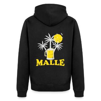 Malle Beach mit Bier und Sonne - Unisex Premium Bio Zip Hoodie - Schwarz - Hinten - Nico (187cm)
