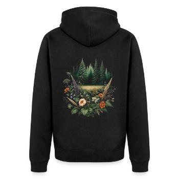 Cottagecore Forest With Flowers - Unisex Premium Organic Zip Hoodie - black - Back - Nico (187cm)
