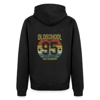 November 1995 - Geburtstag im November Oldschool - Unisex Premium Bio Zip Hoodie - Schwarz - Hinten - Nico (187cm)