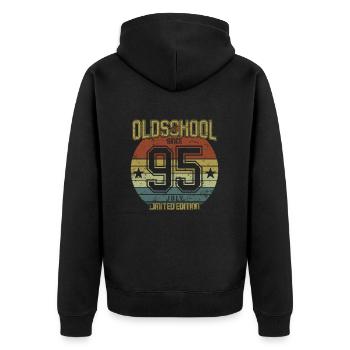 July 1995 - Geburtstag im Juli Oldschool - Unisex Premium Bio Zip Hoodie - Schwarz - Hinten - Nico (187cm)