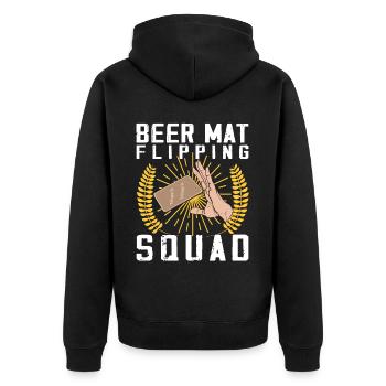 Bierdeckel Umdrehen Spiel Bier - Unisex Premium Bio Zip Hoodie - Schwarz - Hinten - Nico (187cm)