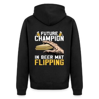 Bierdeckel Umdrehen Spiel Bier - Unisex Premium Bio Zip Hoodie - Schwarz - Hinten - Nico (187cm)