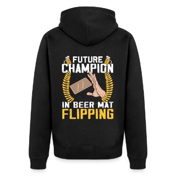 Bierdeckel Umdrehen Spiel Bier - Unisex Premium Bio Zip Hoodie - Schwarz - Hinten - Nico (187cm)