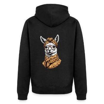 Funny Llama Alpaca Mother Design Lovers - Unisex Premium Organic Zip Hoodie - black - Back - Nico (187cm)