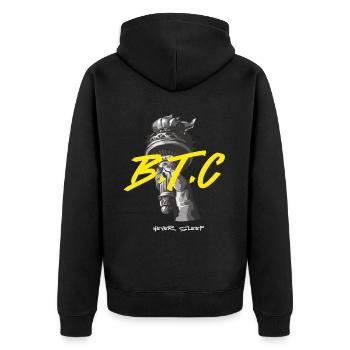 Bitcoin Never Sleeps Bitcoin Btc Crypto Währung - Unisex Premium Bio Zip Hoodie - Schwarz - Hinten - Nico (187cm)