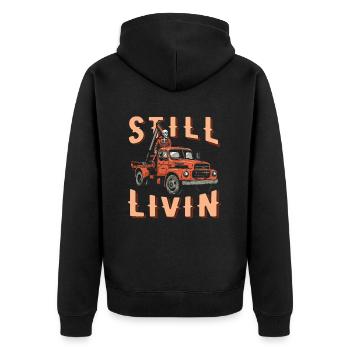 Abschleppdienst Abschlepper - Unisex Premium Bio Zip Hoodie - Schwarz - Hinten - Nico (187cm)