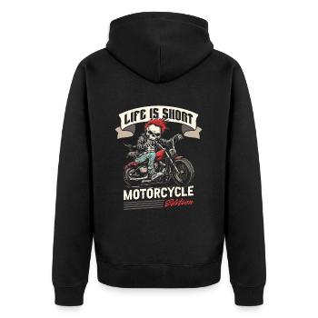 Motorrad Biker Motorbike - Unisex Premium Bio Zip Hoodie - Schwarz - Hinten - Nico (187cm)