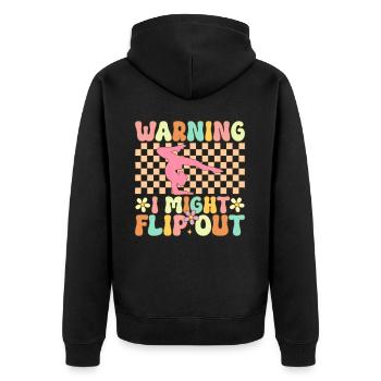 Groovy Turner Gymnastik Akrobat Warnung ich könnte - Unisex Premium Bio Zip Hoodie - Schwarz - Hinten - Nico (187cm)