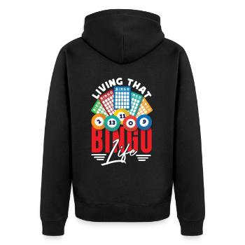 Joueur de bingo vivant ce bingo - Veste à capuche bio Premium Unisexe - noir - Dos - Nico (187cm)