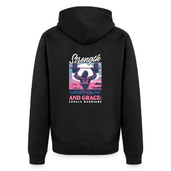 Weibliche Bodybuilderin Stärke Grace Weibliche Krieger - Unisex Premium Bio Zip Hoodie - Schwarz - Hinten - Nico (187cm)