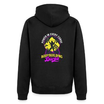 Female Bodybuilder Power In Every Curve - Unisex Premium Organic Zip Hoodie - black - Back - Nico (187cm)