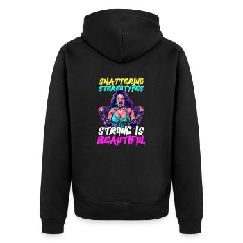Weibliche Bodybuilderin zertrümmert Stereotypen stark - Unisex Premium Bio Zip Hoodie - Schwarz - Hinten - Nico (187cm)