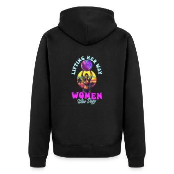 Weibliche Bodybuilderin hebt ihren Weg Frauen, die sich trotzen - Unisex Premium Bio Zip Hoodie - Schwarz - Hinten - Nico (187cm)